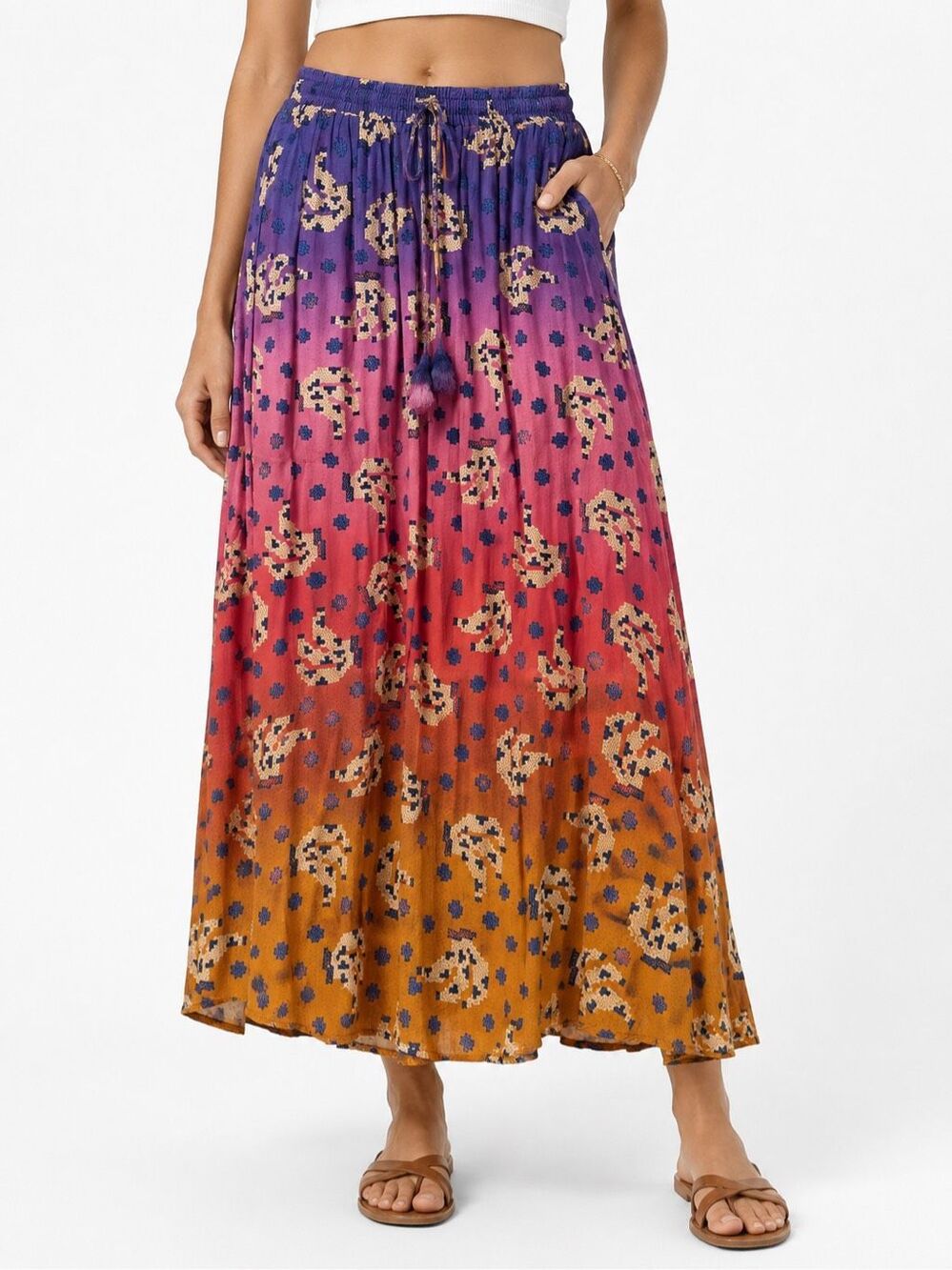 Farm Rio Anthropologie Mariposa Maxi Skirt Ombre Printed Pull On Size XL